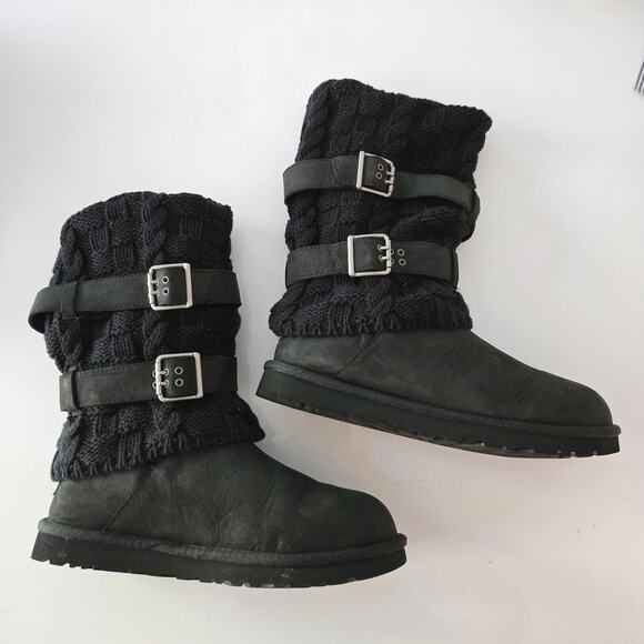 Ugg 1007691 Cassidee Tall Black Suede and Knit Double Buckle Boots - US 9 EU 40 - Picture 3 of 10